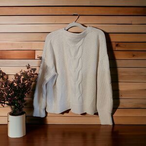 J. Crew Chunky Cable Knit Balloon Sleeve Sweater Large Fisherman Ski Cream